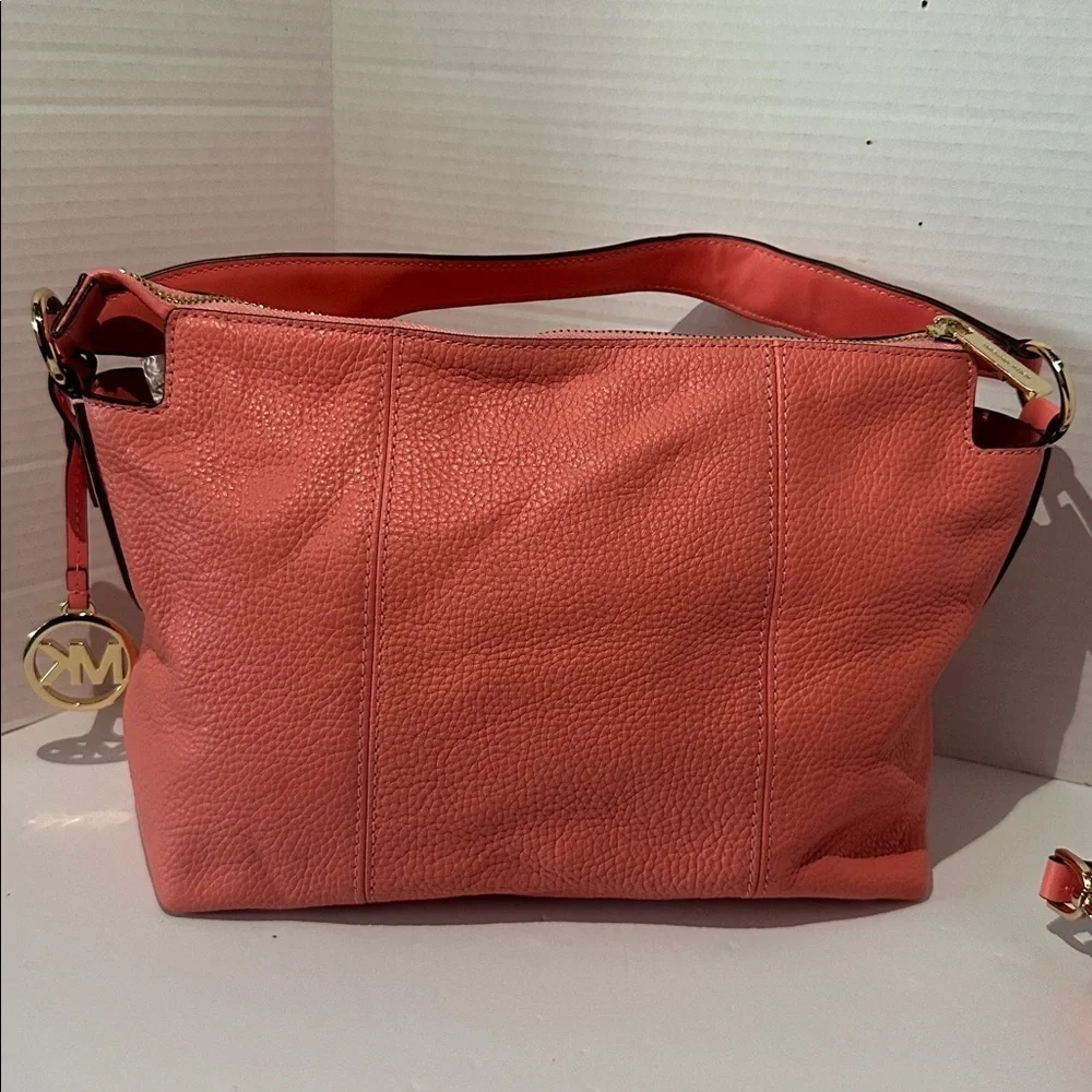 Michael Kors Brooke Medium Pebbled Leather Shoulder Crossbody Bag Grapefruit